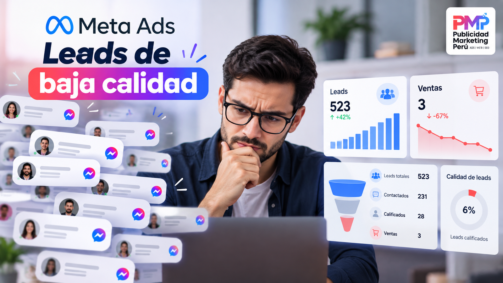 Leads de baja calidad en Meta Ads con análisis de contactos, ventas y leads calificados – PMP agencia de marketing digital
