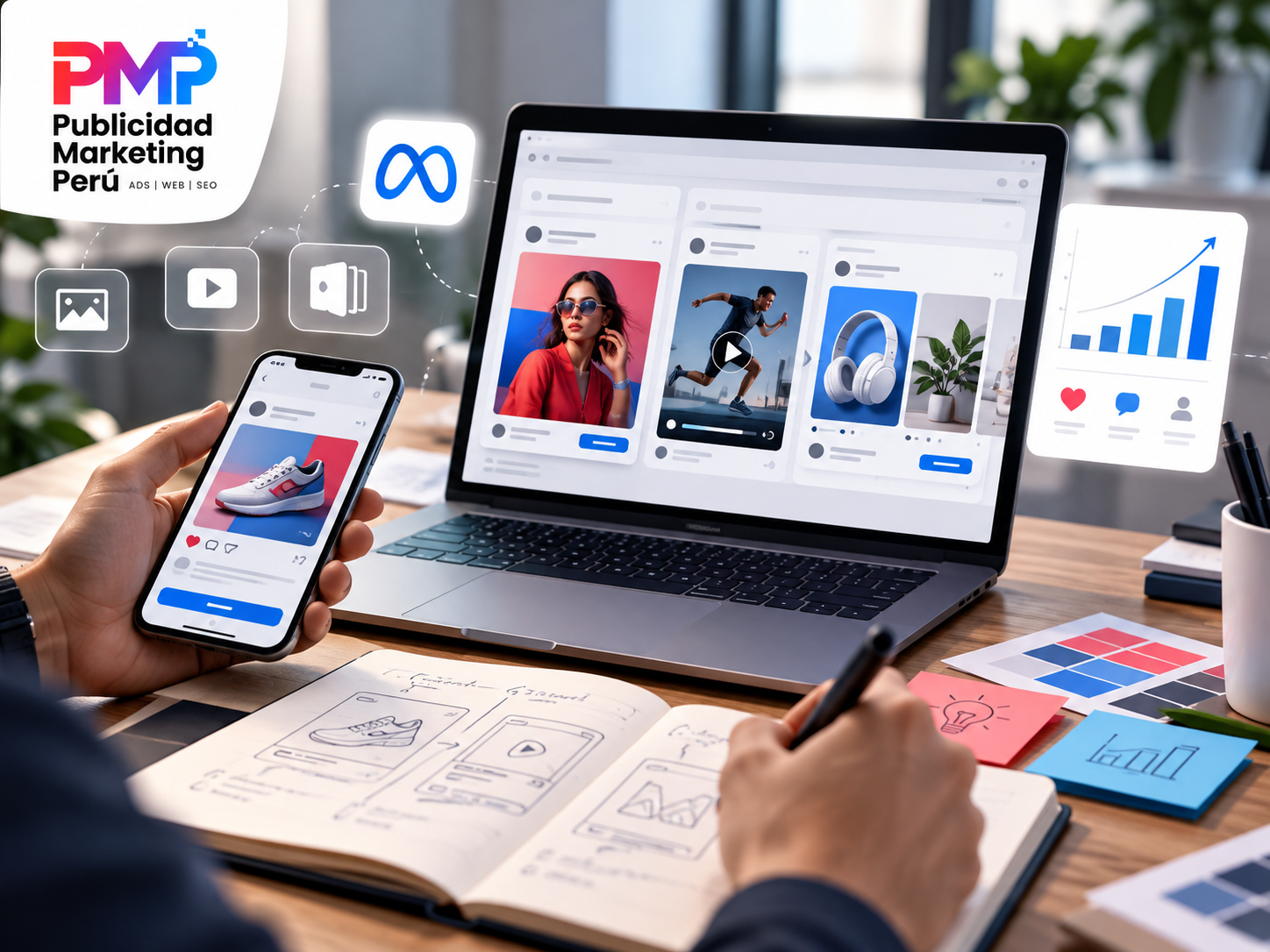Creativos para Meta Ads con ejemplos de anuncios en imagen, video y carrusel – PMP agencia de marketing digital